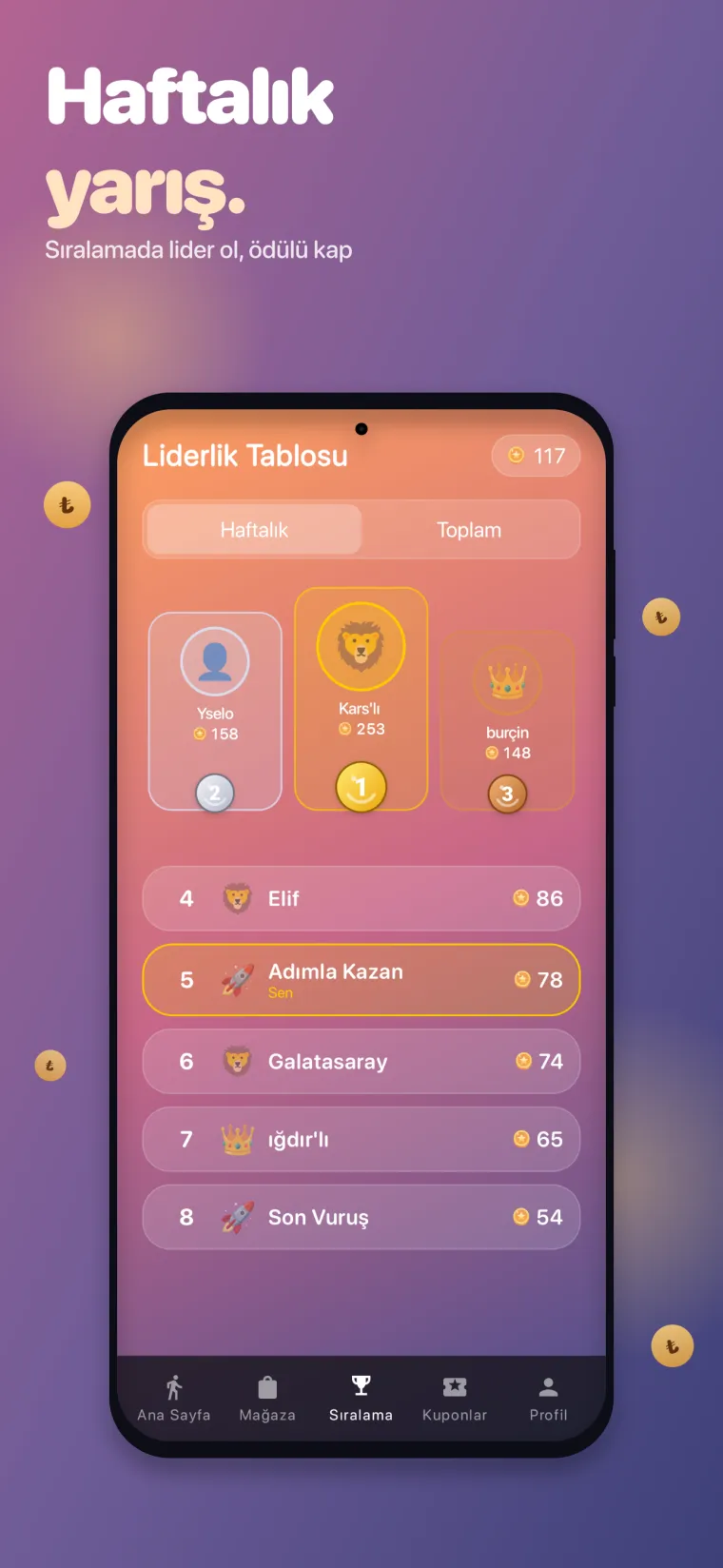 Adımla Kazan - liderlik tablosu
